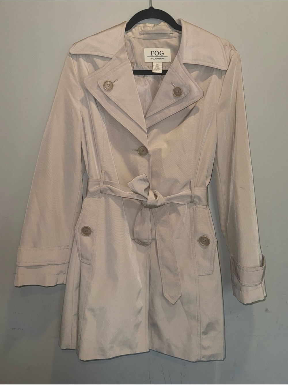 FOG by London Fog Cream Trench Coat Belted Rain Jacket Size Medium